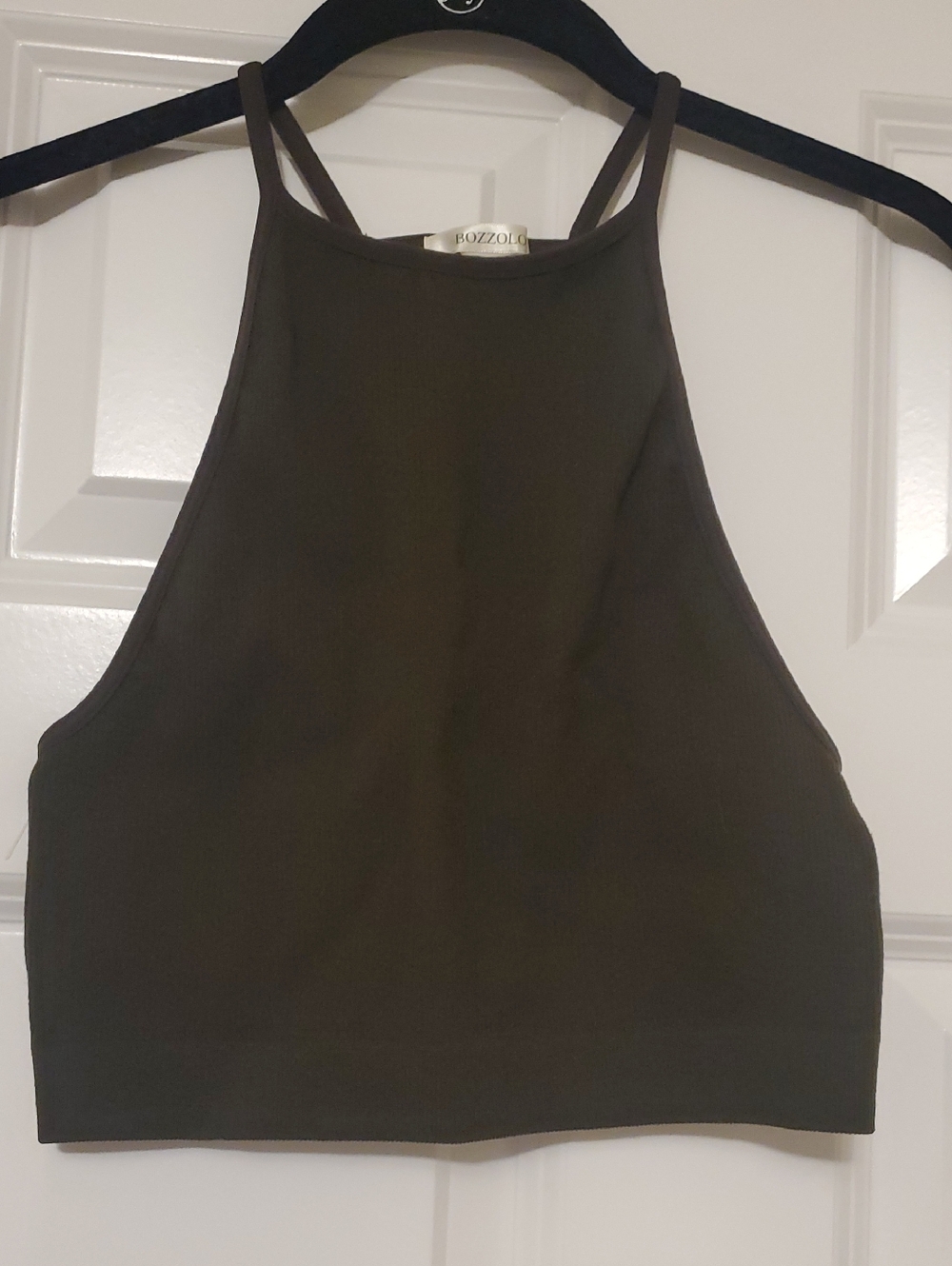 Bozzolo Dark Olive Halter Crop Top